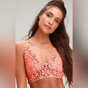SOLD Free People Pink Floral Lace Bralette Strappy Back Boho Festival Top L